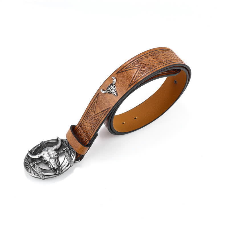 Men's Engraved Mad Bull Leather Belt