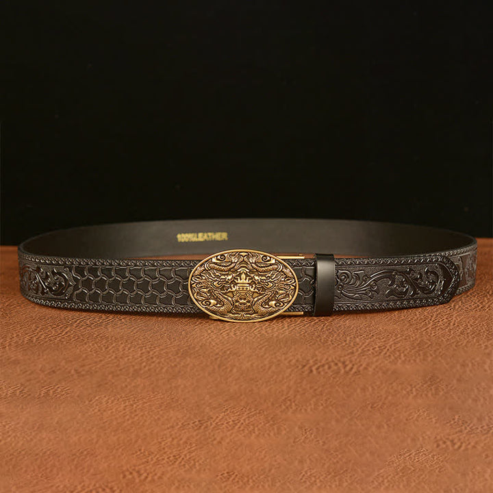 Men's Double Dragon Battling Leather Belt