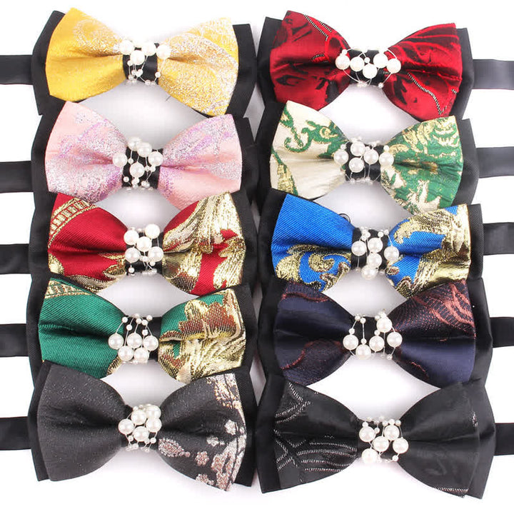 Men's Luxury Gold Tone Floral Beads Bow Tie