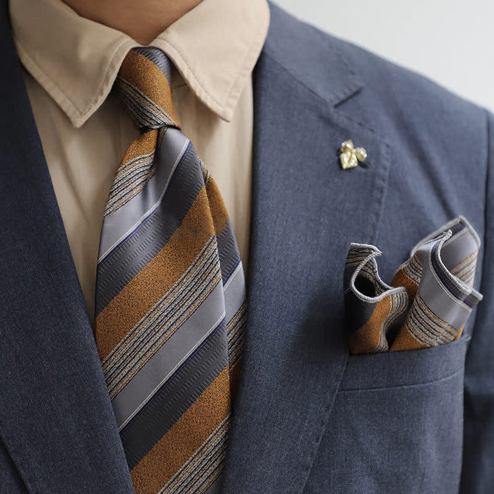 2Pcs Men's British Color Contrast Striped Necktie Set - Gray & Yellow - image 7