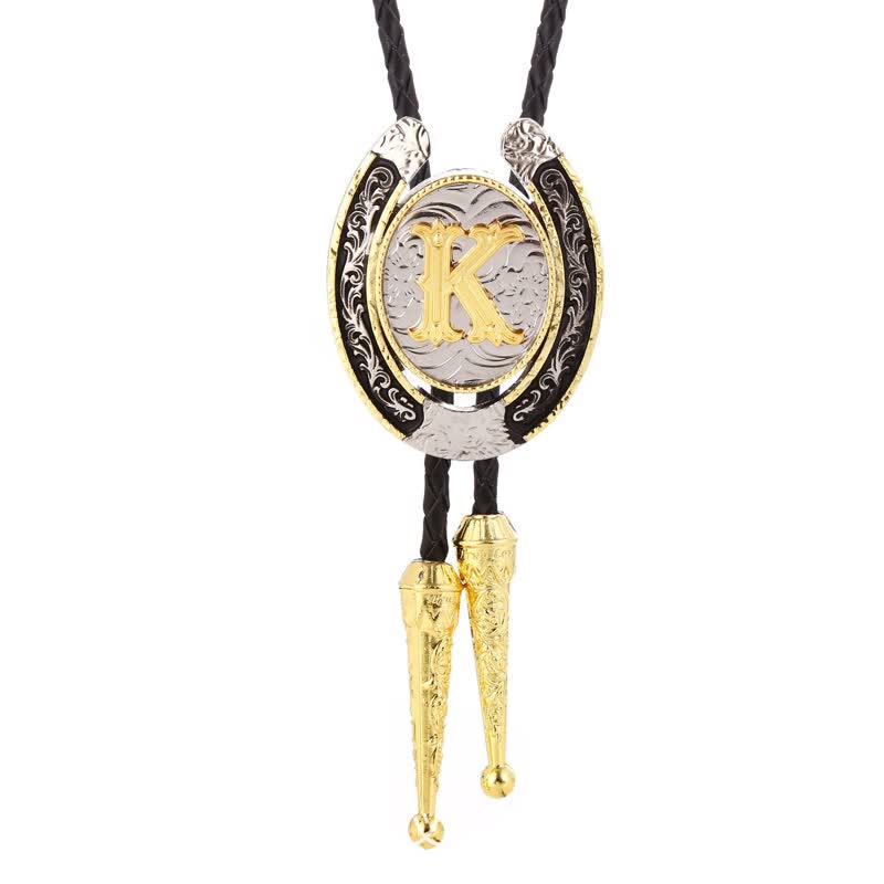 Modern Western Horseshoe Initial Letter A To Z Bolo Tie - Gold - K - image 14
