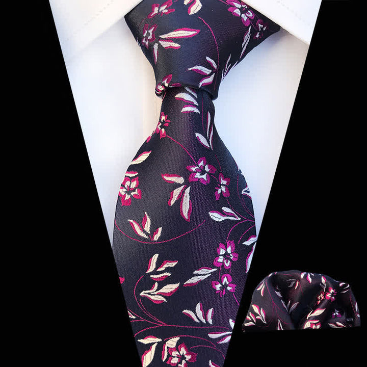 2Pcs Men's Burning Flame Floral Necktie Set