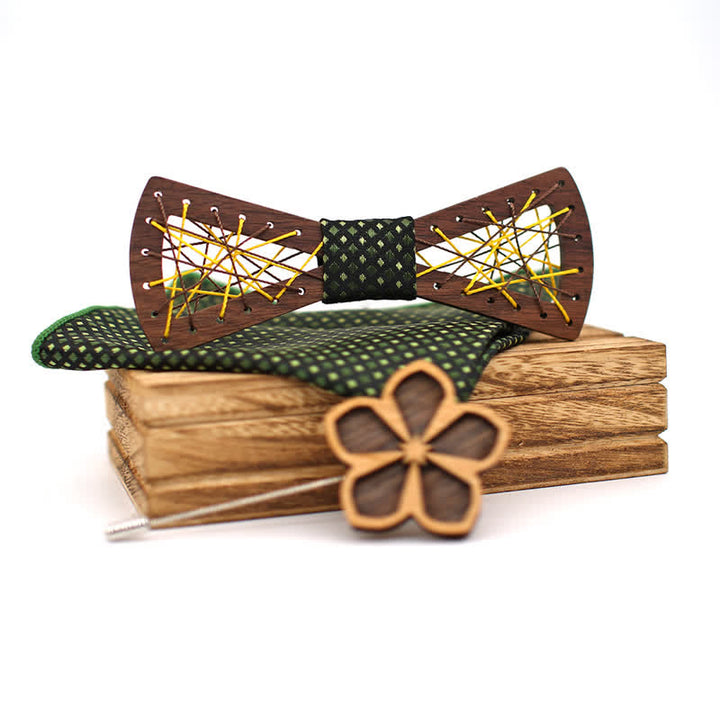 3Pcs Men's Woven Embroidered Wooden Bow Tie Set