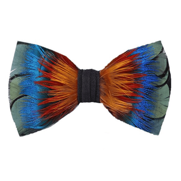 Colorful Spectrum Feather Bow Tie with Lapel Pin