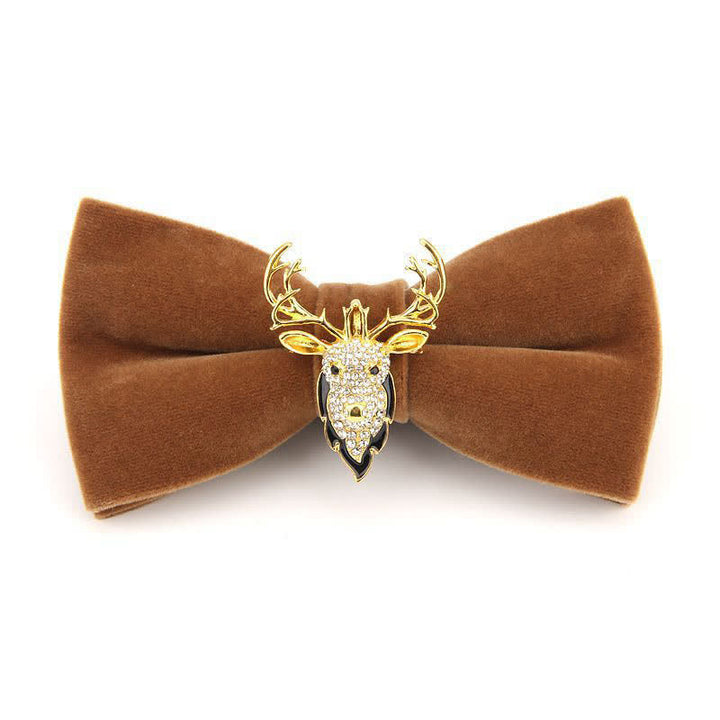 Men's Elk Head Rhinestone Christmas Velvet Bow Tie