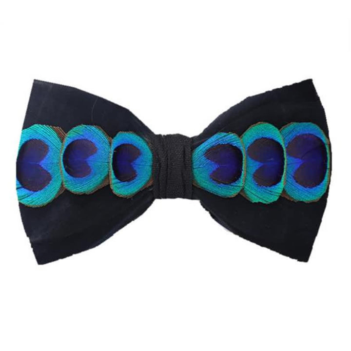 Blue & White Dye Eye Peacock Feather Bow Tie