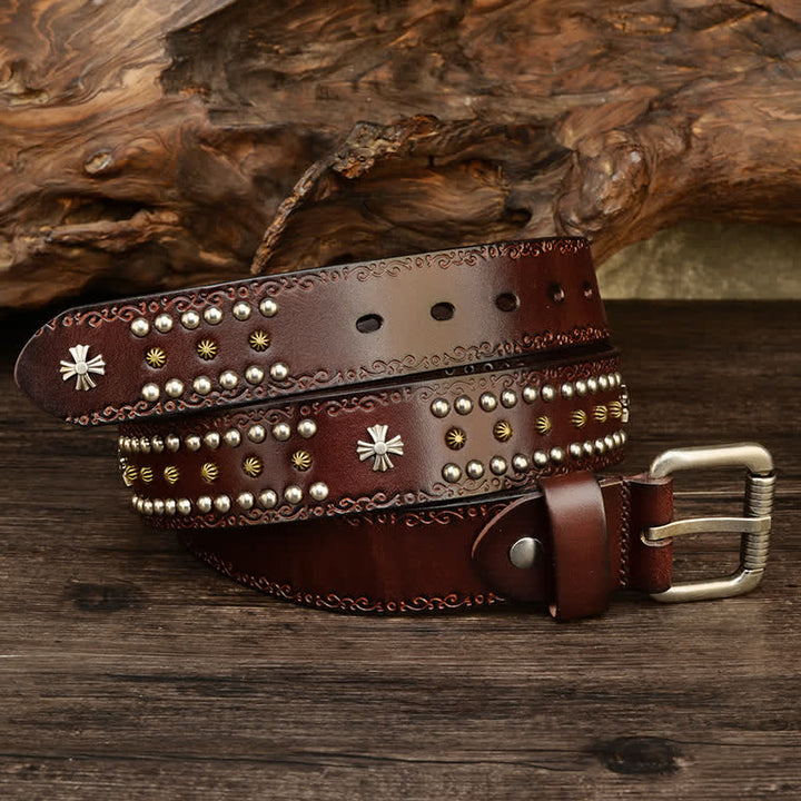 Unisex Rock Style Cross Rivet Studded Decor Belt