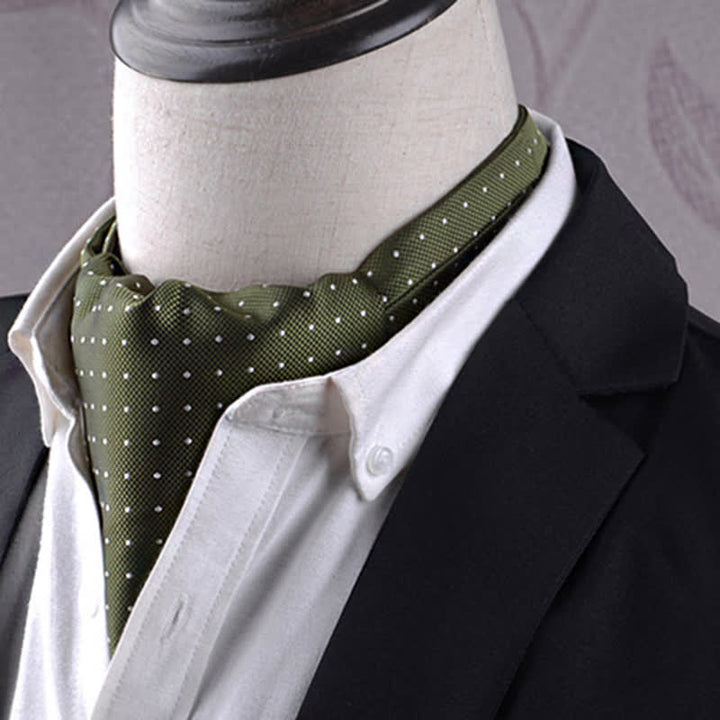 OliveDrab White Polka Dots Pattern Cravat