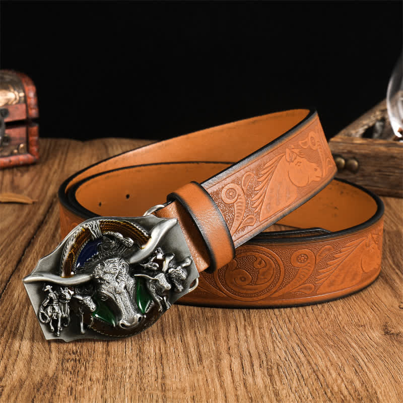 Men's Domineering Bull Head Leather Belt