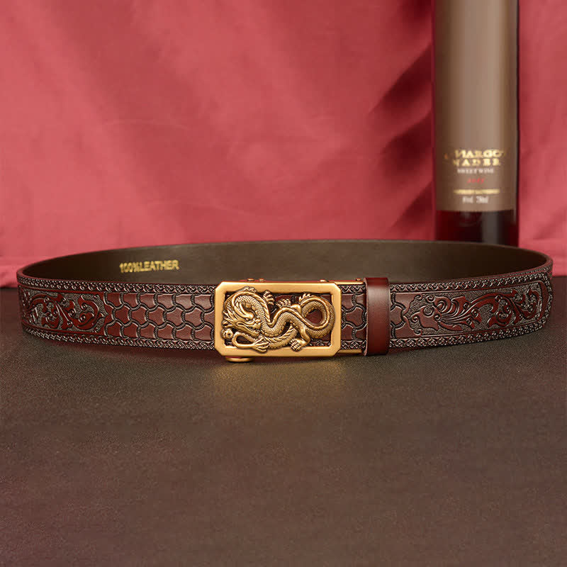 Men's Coiling Dragon Embossing Leather Belt