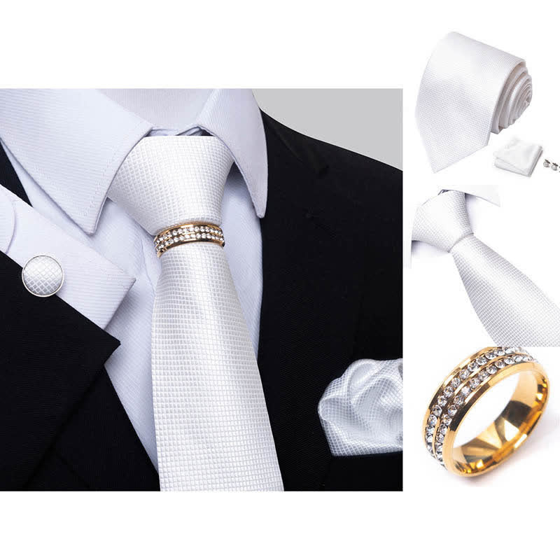 4Pcs Men's Micro-checked Necktie Set With Tie Ring