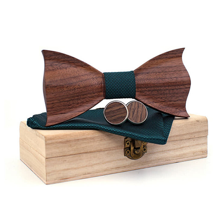 3Pcs Men's 3D Black Walnut Wooden Bow Tie Set