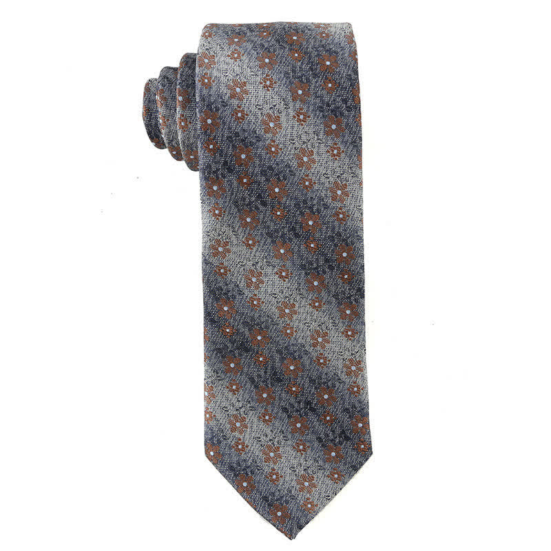 Men's Retro Brown Series Necktie - Brown Flower - image 7