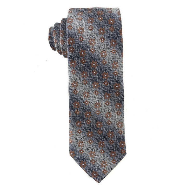 Men's Retro Brown Series Necktie - Brown Flower - image 7