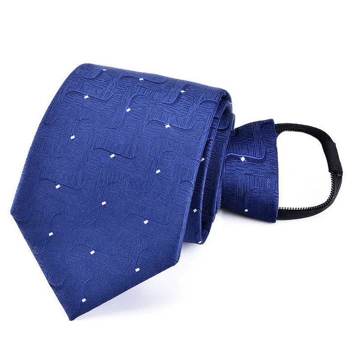 Men's Bussiness Zipper Tie Plaid Striped Necktie - Blue Dots - image 15