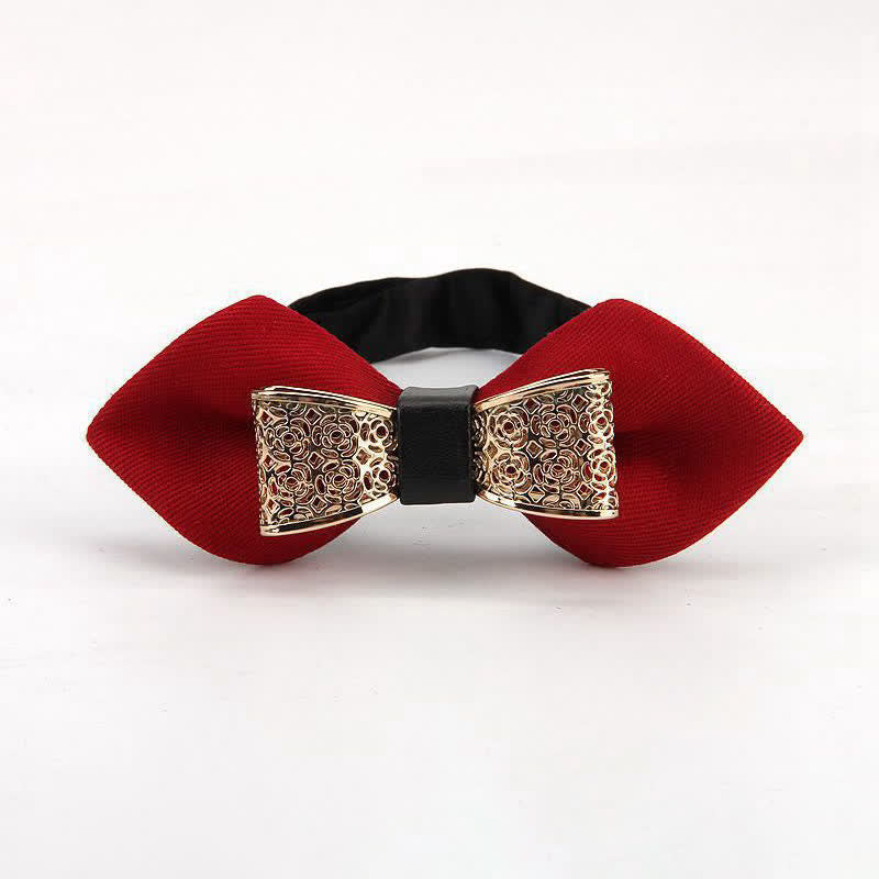 Men's Hollow Golden Flower Pointy Bow Tie