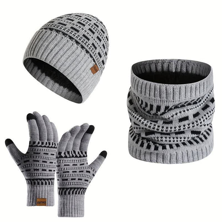 3Pcs Loose Double Layer Knit Hat Scarf Gloves Set