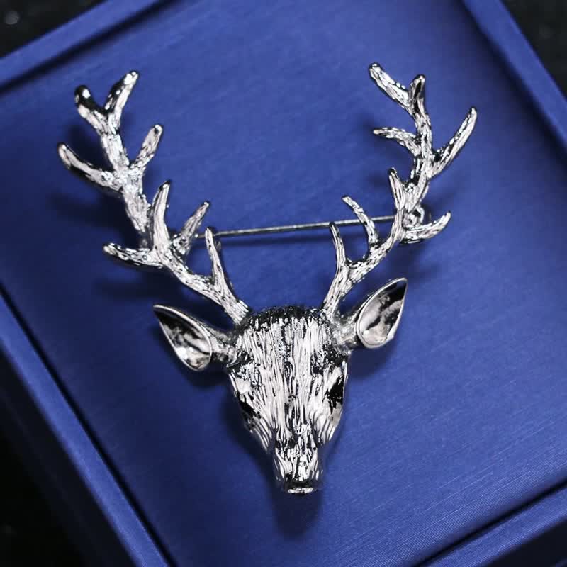 Men's Antler Stag Head Brooch