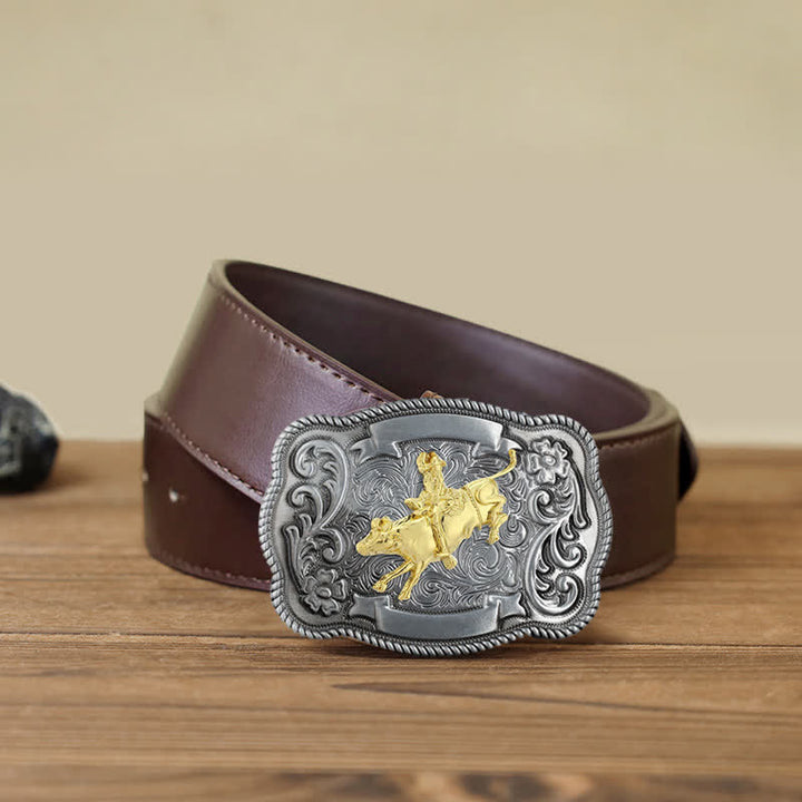 Men's DIY Gold Carving Animal Buckle Leather Belt - Rodeo - Brown PU Belt (40) - image 22