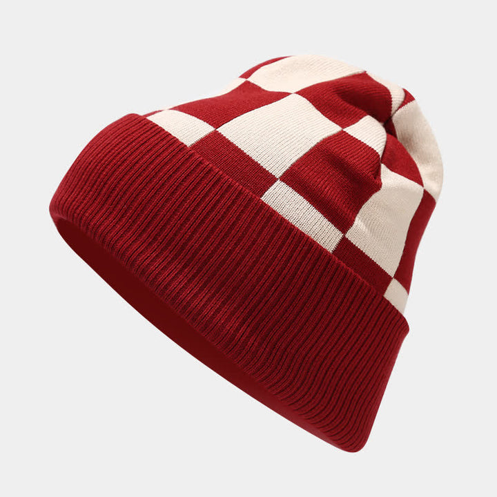 3Pcs Unisex Checkerboard Plaid Hat Scarf Gloves Set