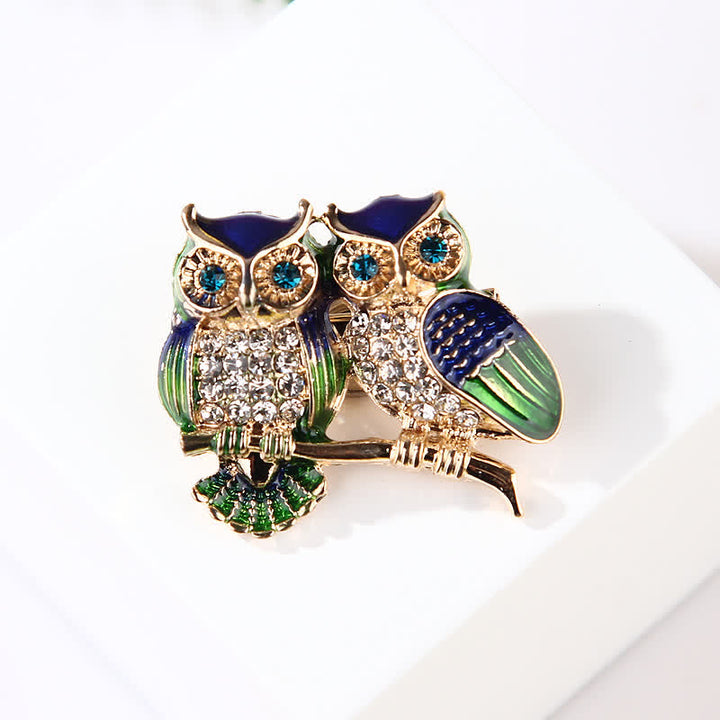 Women's Double Owls On Branch Brooch