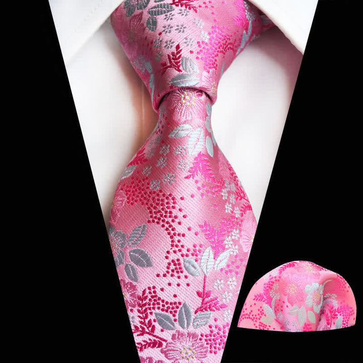 2Pcs Men's Plum Blossoms Floral Necktie Set