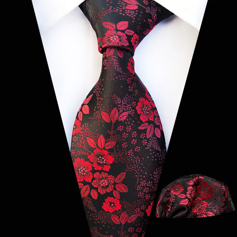 2Pcs Men's Plum Blossoms Floral Necktie Set - Burgundy - image 20