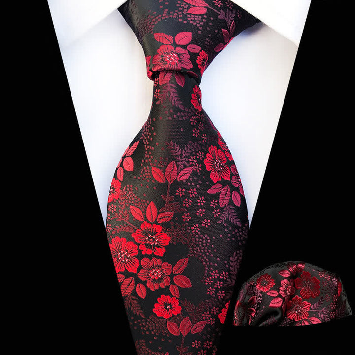 2Pcs Men's Plum Blossoms Floral Necktie Set - Burgundy - image 20