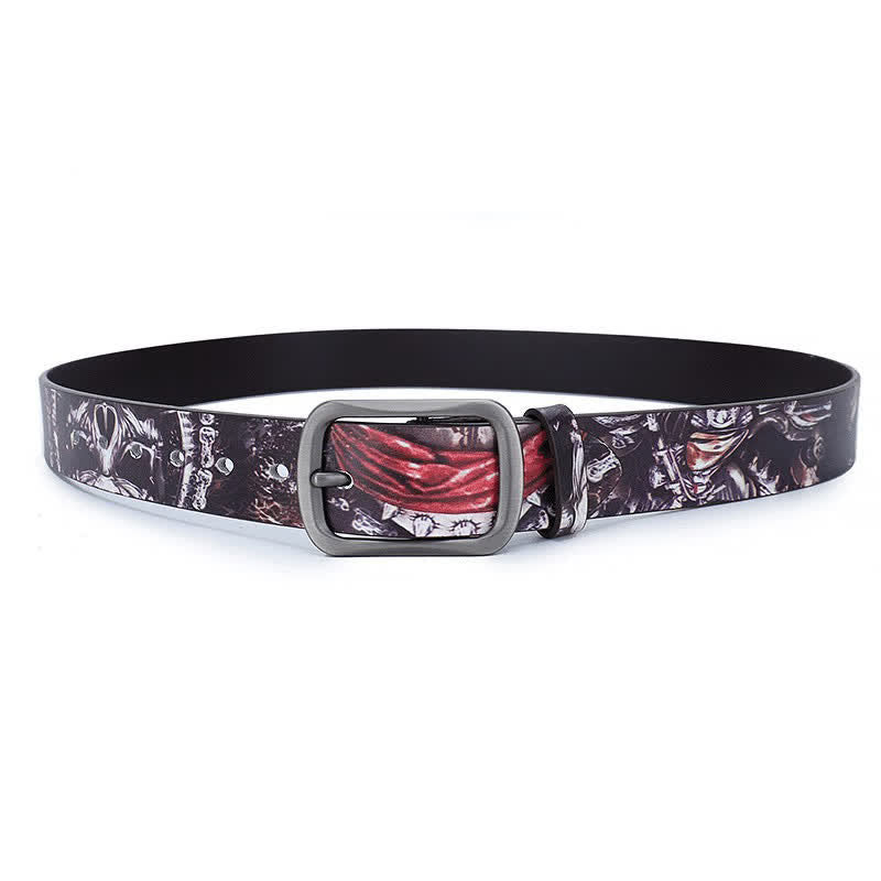 Black Red Goth Graffiti Pattern Genuine Leather Belt