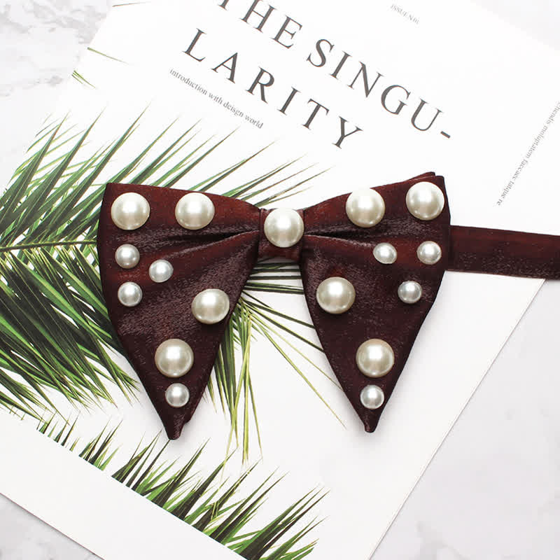 Pearls Bright Oversized Pointed Bow Tie - Dark Red - image 12