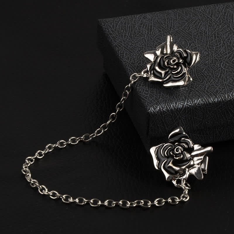 Men's Antiqued Rose Chain Brooch Collar Clip