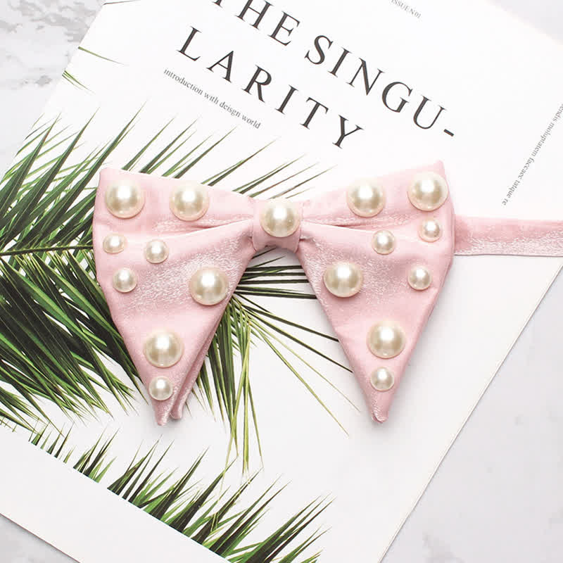 Pearls Bright Oversized Pointed Bow Tie - Pink - image 8