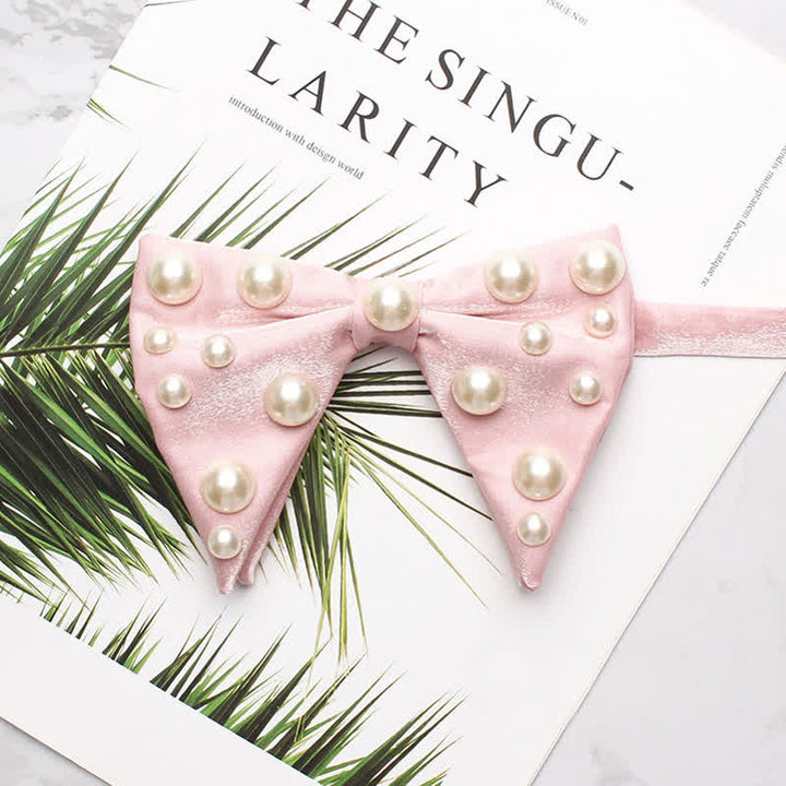 Pearls Bright Oversized Pointed Bow Tie - Pink - image 8