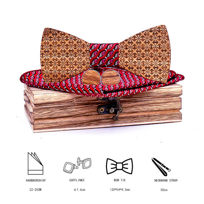 3Pcs Men's Christmas Snowflakes Wooden Bow Tie Set