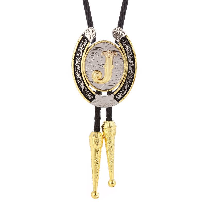 Modern Western Horseshoe Initial Letter A To Z Bolo Tie