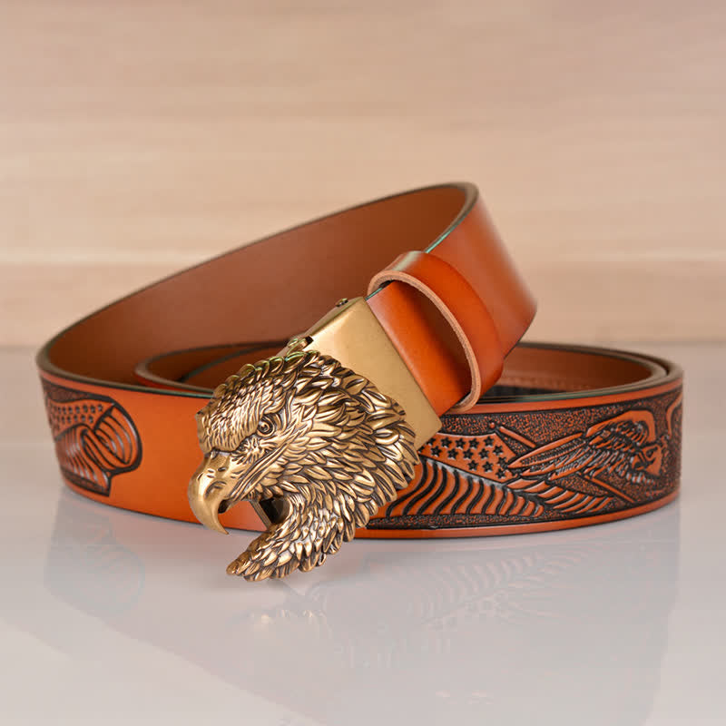 Men's Intricate Eagle Head Automatic Buckle Leather Belt