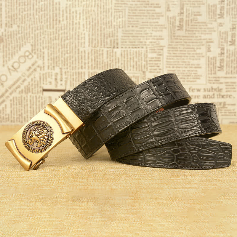 Men's Lion Head Alligator Pattern Leather Belt