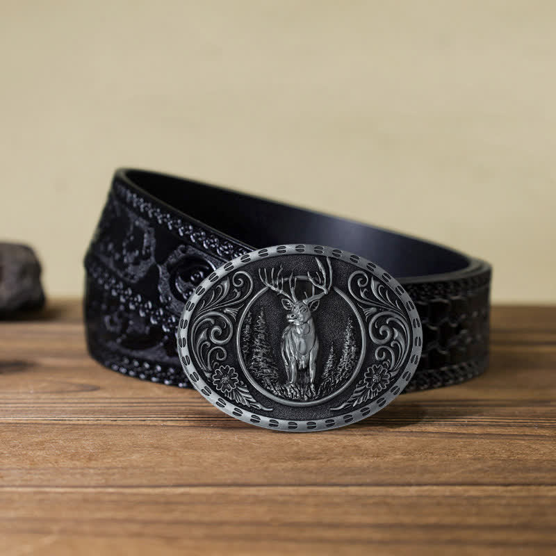 Men's DIY Deer Hunter American Flag Buckle Leather Belt