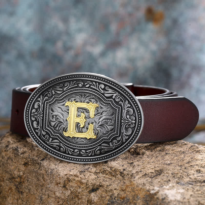DIY Unisex Hip Hop Initial Letter Embossment Buckle Leather Belt