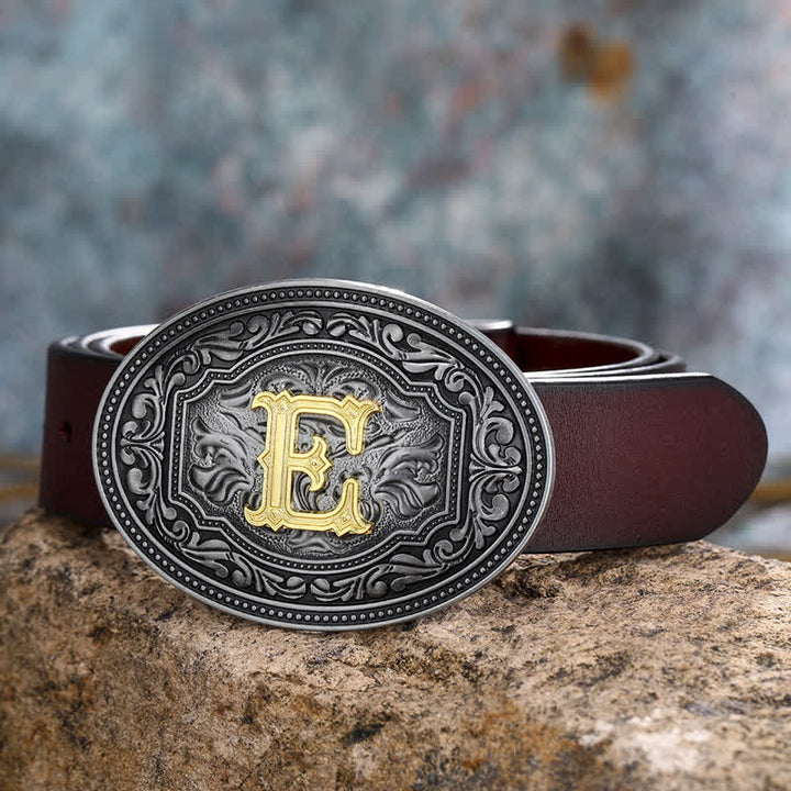 DIY Unisex Hip Hop Initial Letter Embossment Buckle Leather Belt