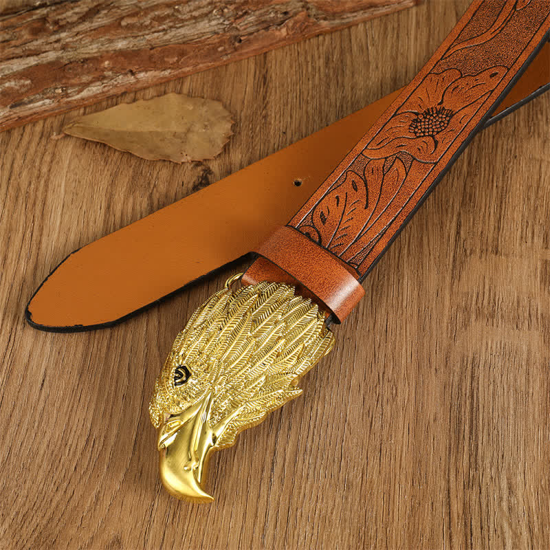 Men's Eagle Head Realistic Vulture Western Leather Belt