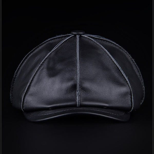 Literary Octagonal Genuine Leather Beret Cap