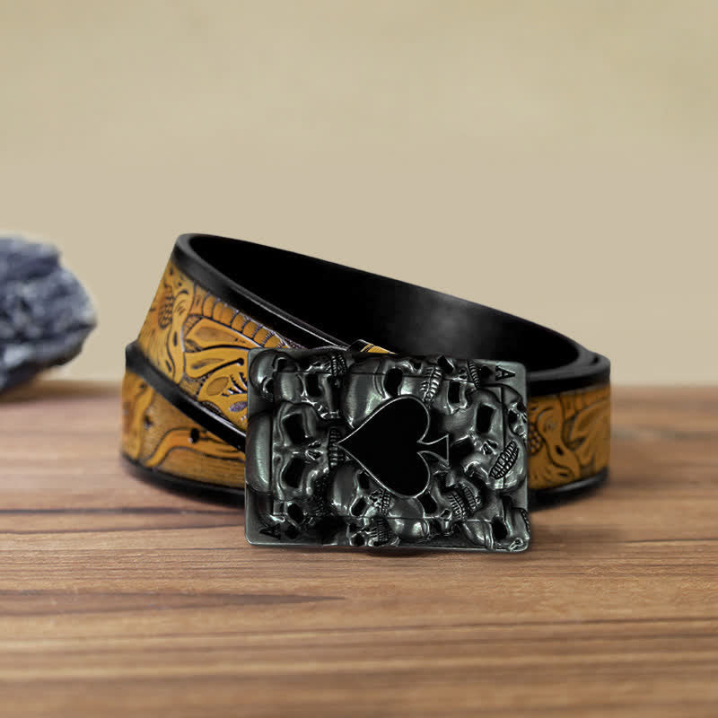 Men's DIY Skull Ace of Spades Buckle Leather Belt