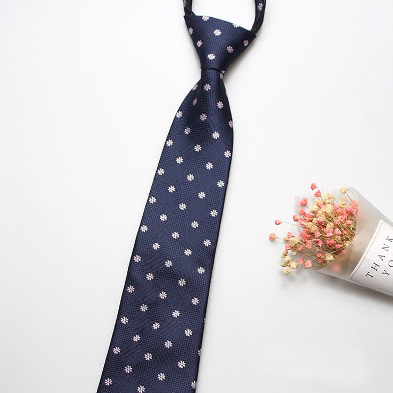 Men's Retro Floral Zipper Tie Motifs Necktie - Navy - image 3