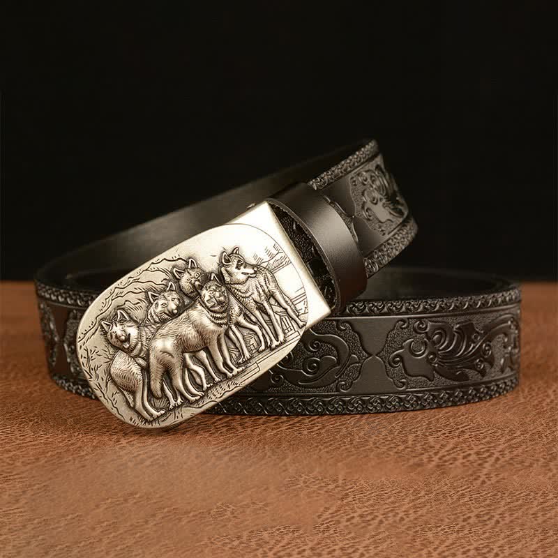 Men's Retro Pack Of Wolves Leather Belt