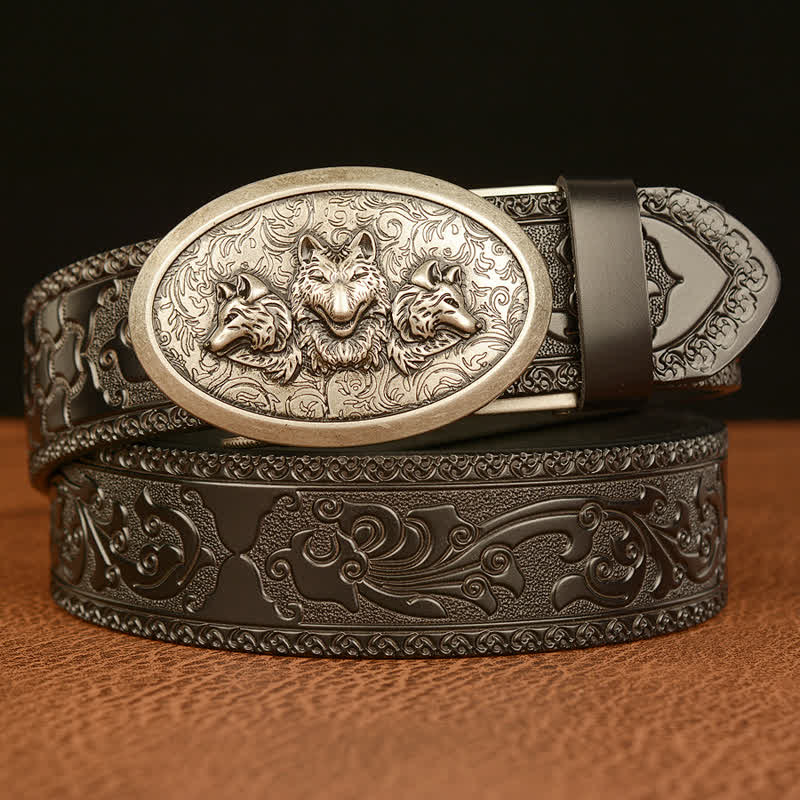 Men's Legend Of Hungry Wolves Leather Belt