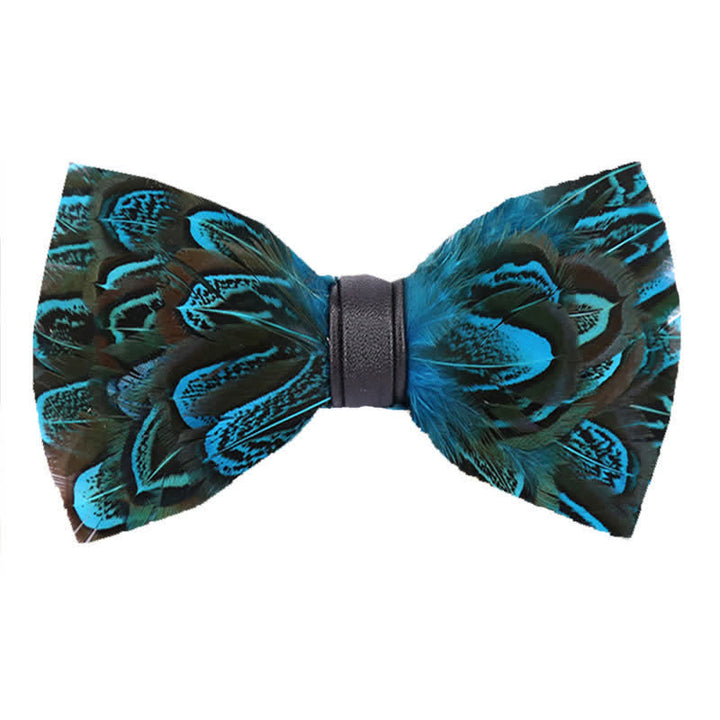 Teal & Black Peacock Feather Bow Tie with Lapel Pin