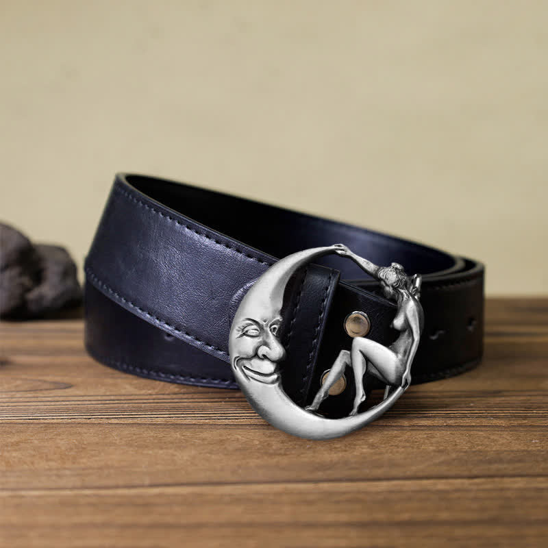 Men's DIY Novelty Moon Lady Buckle Leather Belt