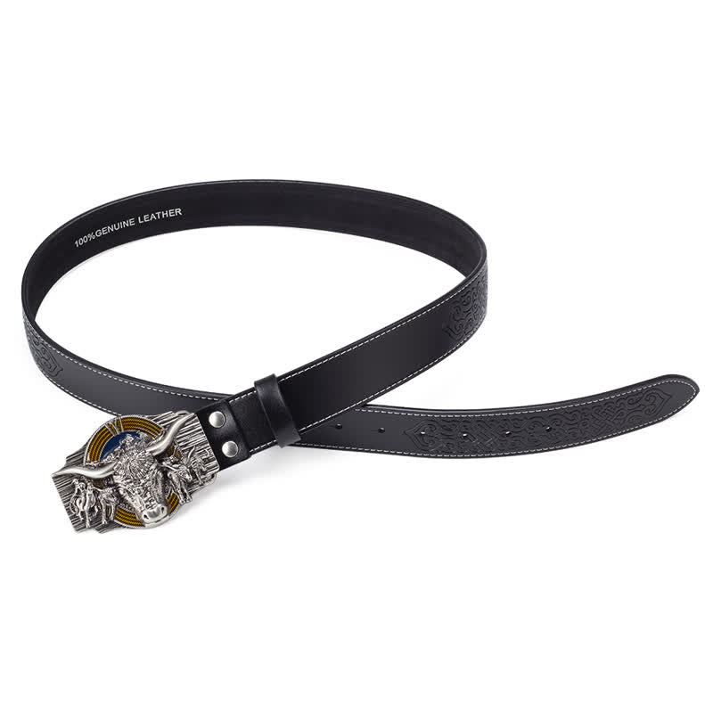Men's Longhorn Bull Embossed Leather Belt - image 2