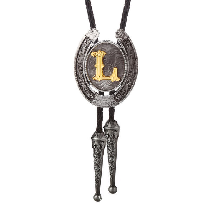 Modern Western Horseshoe Initial Letter A To Z Bolo Tie - Silver - L - image 41